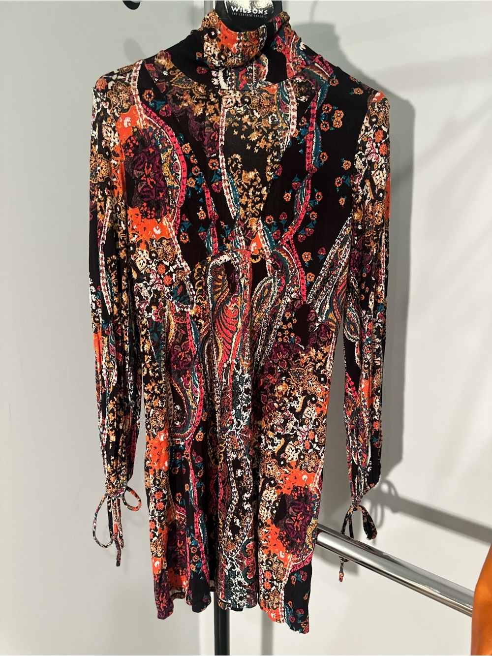Free People Black Multi Paisley-Print Mock Neck Mini Dress with Cut-Out Back, M - Picture 5 of 8